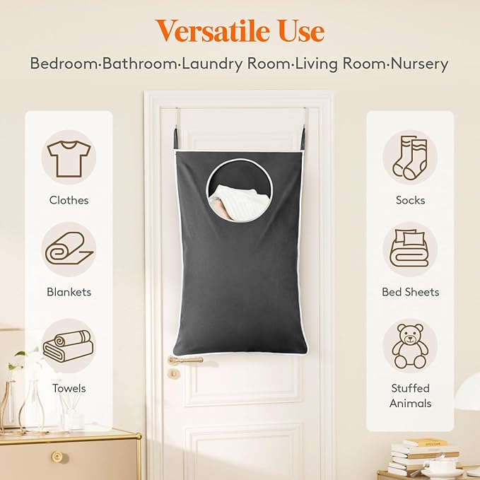 Lifewit 2 Pack Over Door Laundry Hamper, Large Collapsible Hanging Laundry Hamper, Hanging Laundry Basket Bag for Bathroom Bedroom Dirty Clothes Storage Organizer, Dark Gray