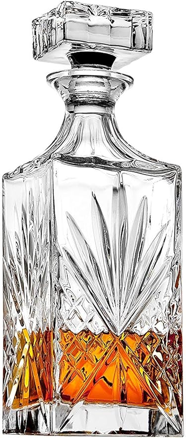 Godinger Whiskey Decanter and 6 Whiskey Glasses Bar set, for Liquor Scotch Bourbon Wine - Dublin Crystal Collection