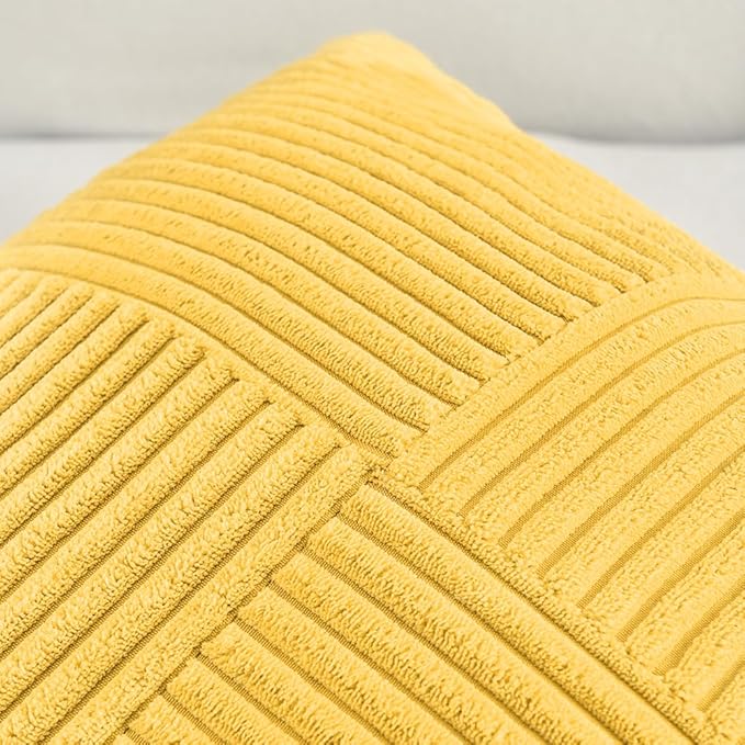 Fancy Homi 2 Packs Yellow Decorative Throw Pillow Covers 20x20 Inch for Living Room Couch Bed Sofa, Rustic Farmhouse Boho Home Decor, Soft Corss Corduroy Patchwork Accent Square Cushion Case 50x50 cm