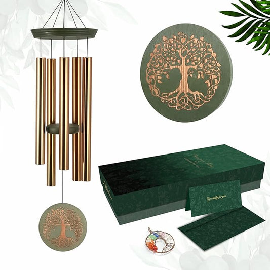 Gifts for Mom & Grandma - Outdoor Wind Chimes with Engraved Tree of Life, Large Patio Hanging Decor for Garden, Yard, Christmas, Anniversary Celebrations