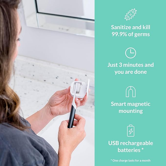 Bril UV-C Toothbrush Sanitizer and Holder, Portable Cleaner, Travel Cover, Magnetic Holder, and Rechargeable Case for Any Size Toothbrush, Navy