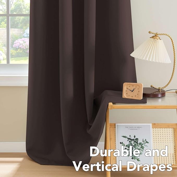 H.VERSAILTEX Blackout Curtains for Bedroom Thermal Insulated Room Darkening Living Room Curtains 72 Inch Long Grommet Privacy Protection Window Curtain Panels/Drapes, 2 Panels, Chocolate Brown