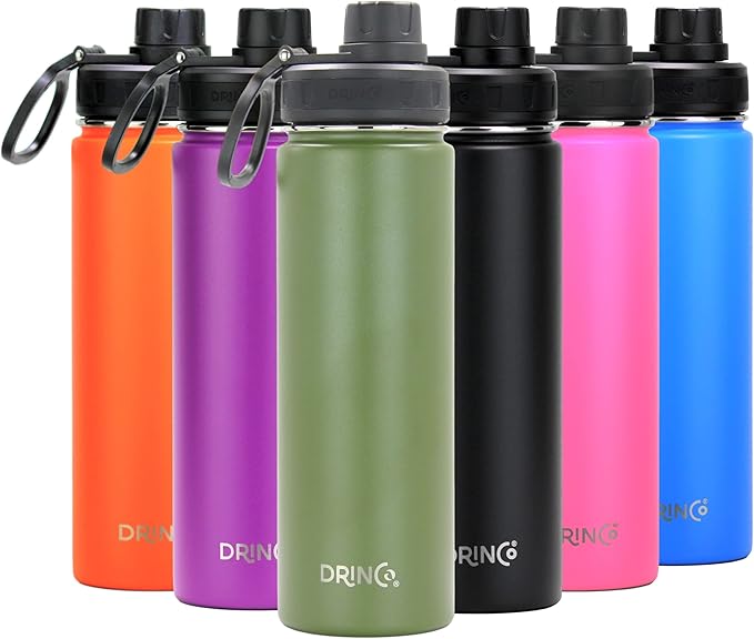 Drinco Stainless Steel Water Bottle Spout Lid Vacuum Insulated Double Wall Water Bottle Wide Mouth (40oz 32oz 22oz 18oz 14oz) Leak Proof Keeps Cold or Hot (22 oz, 22oz Forest)