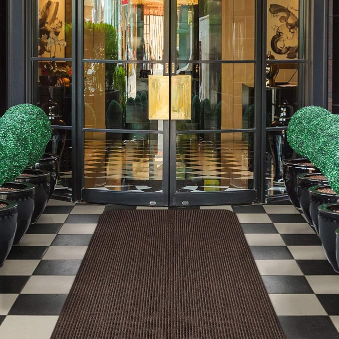 House, Home and More Indoor Outdoor Double-Ribbed Carpet Runner with Skid-Resistant Rubber Backing - Bittersweet Brown - 4 Feet x 25 Feet