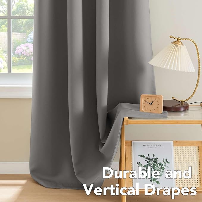 H.VERSAILTEX Solid Grey Color Thermal Insulated Blackout Curtains Metal Grommet Curtain Panels Room Darkening Window Drapes for Bedroom/Living Room 52 x 72 Inch Set of 2