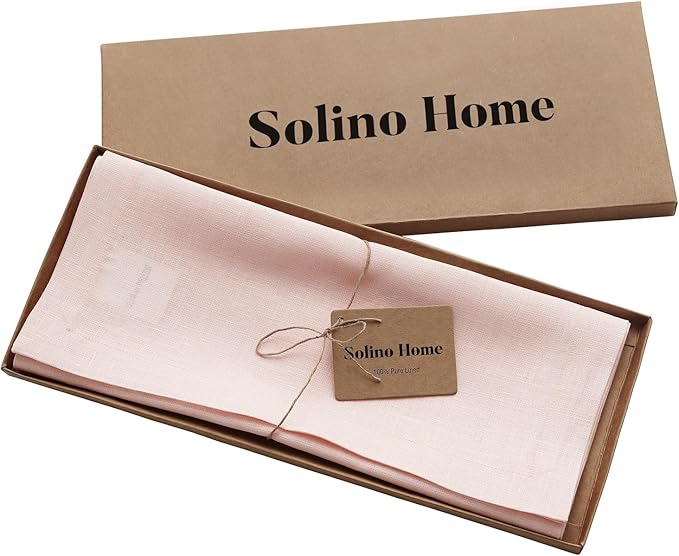 Solino Home Linen Pink Table Runner 60 Inches - 100% Pure Linen Small Table Runner 14 x 60 Inch Ideal for Dresser and Coffee Tables - Halloween - Fete