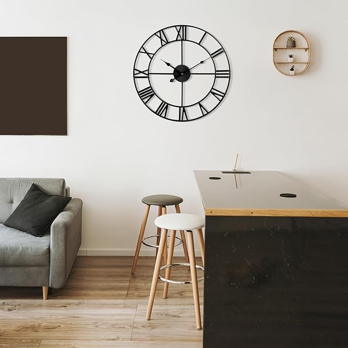 Large Wall Clock for Living Room Decor - 100cm/ 40 Inch Nearly Silent Non-Ticking Metal Wall Clocks Battery Operated, Vintage Decorative Modern Wall Clock for Bedroom, Office, Farmhouse Decor