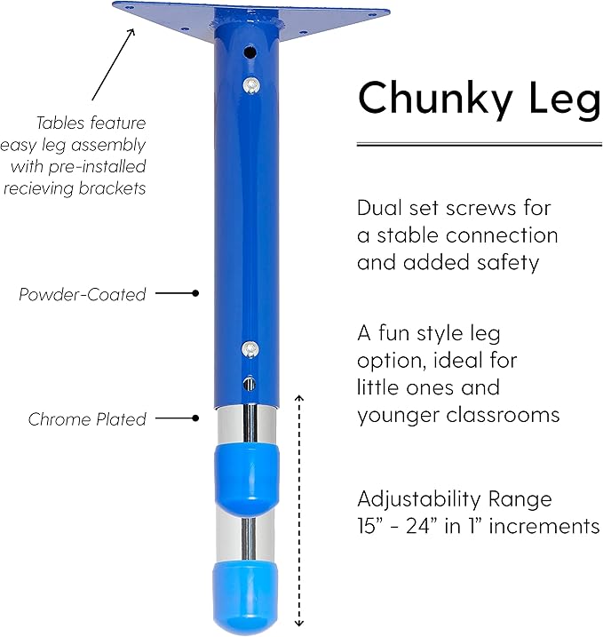 FDP Rectangle Activity School and Classroom Kids Table (30 x 48 inch), Chunky Toddler Legs, Adjustable Height 15-24 inches - Gray Top and Blue Edge