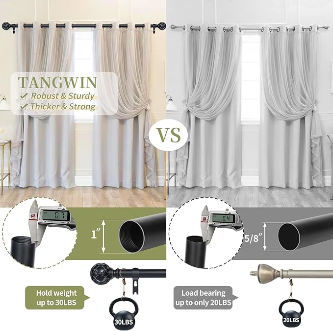 Black Adjustable Curtain Rods for Windows:18-45" Farmhouse Heavy Duty Curtain Rod for Bedroom Living Room,Boho Decorative Rustic Drapery Rods with Vintage Coastal Texture Finial,Matte Black