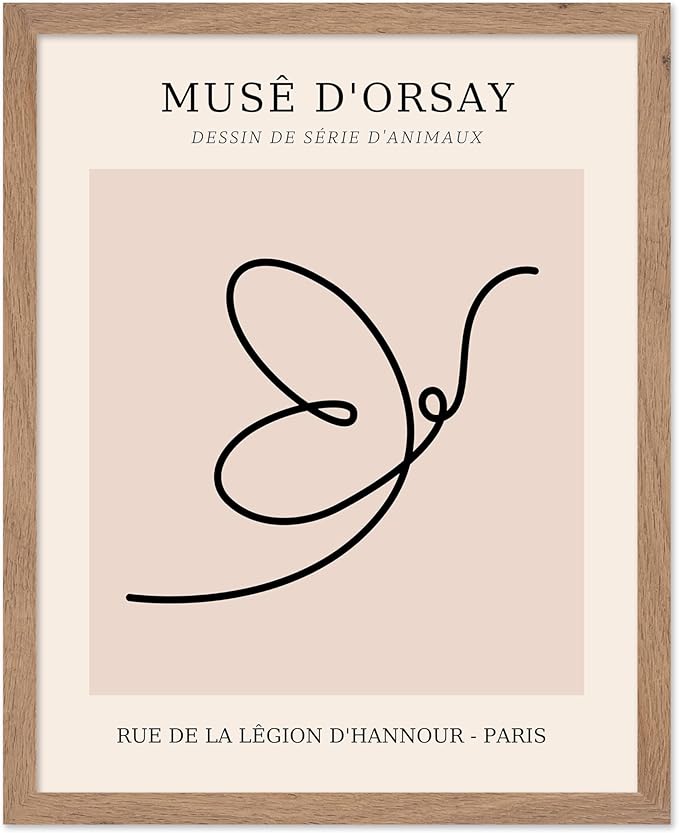 Poster Master Vintage Poster - Retro One Line Butterfly Drawing Print - Butterfly Line Art - Minimal Gift for Him, Her, Animal Lover - Abstract Decor for Home, Office, 16x20 Beige Framed
