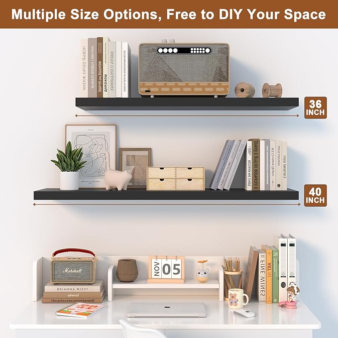 12 Inch Deep Floating Shelves for Wall 3 Pack Floating Shelves Large Storage Space Wall Mount Shelf for Living Room Kitchen Bathroom 30" W x 12" D x 1.2" H Black