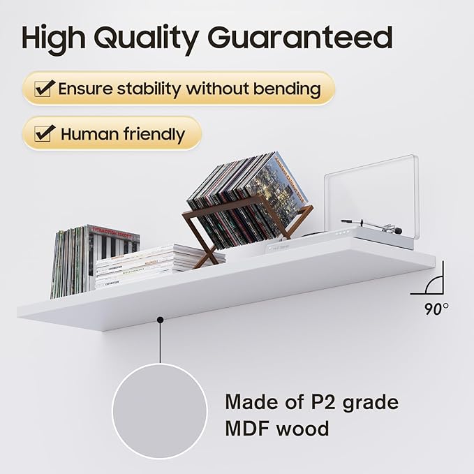 Large Floating Shelves for Wall Set of 1 Wooden Wall Shelves 24 in x 12.75 in x 2 in Room Decor Long Shelf with Invisible Wall Mount Bracket for Bedroom Kitchen Living Room White