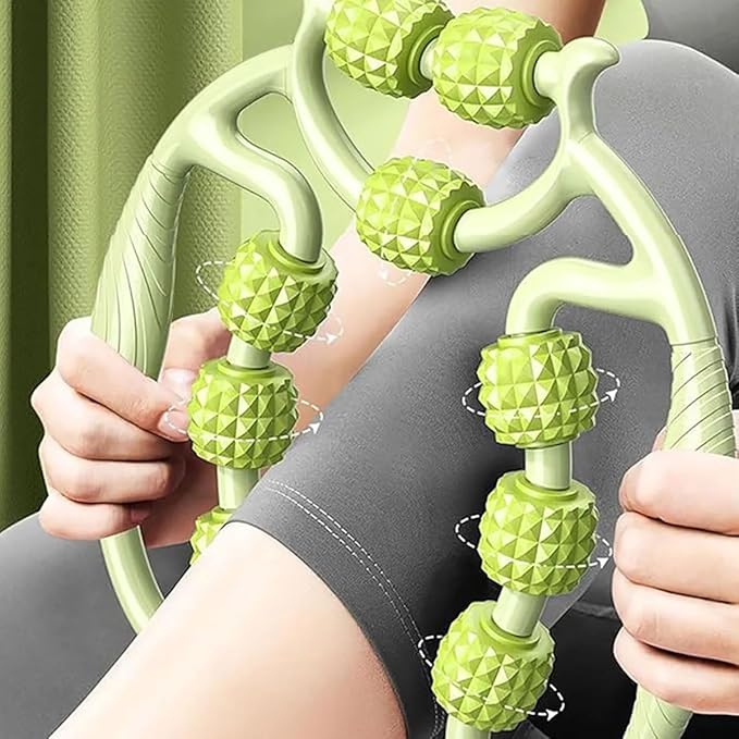 10 Roller Circular Leg Massager with Bonus Massage Stick – Manual Back & Leg Rollers, Relajador de Piernas Set, Circular Leg Clamp Roller for Neck, Arms & Legs (Green)