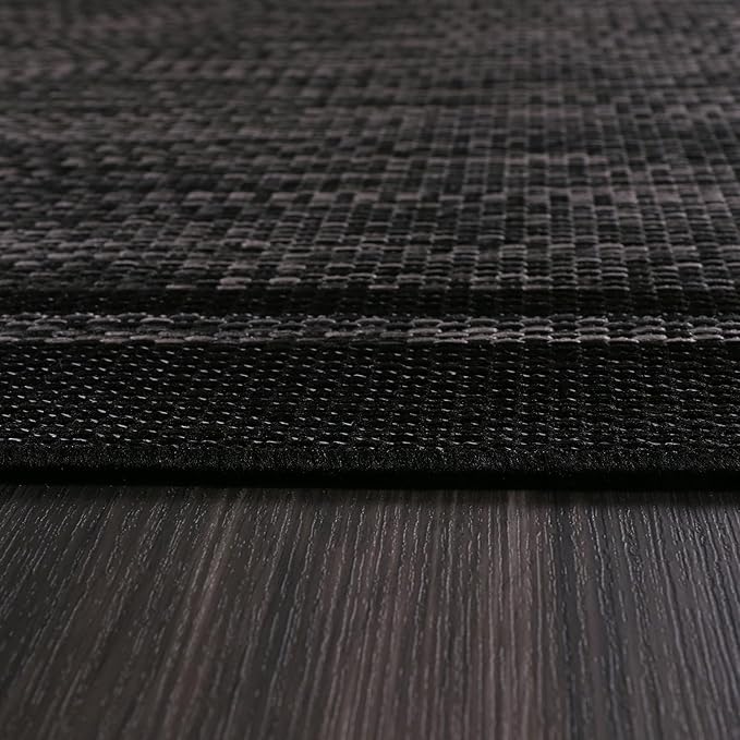 CAMILSON Indoor Outdoor Rug, 10x14 Bordered Dark Grey Black Modern Large Area Rugs for Indoor and Outdoor Patios, Kitchen and Hallway Mats, Washable Porch Deck Outside Carpet (Bordered Black, 10 x 14)