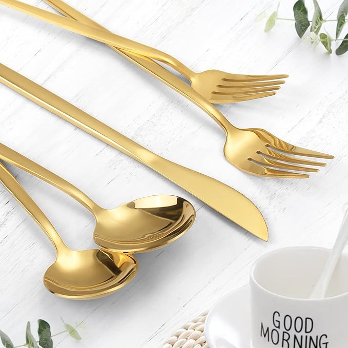 Gold Silverware Set, KassKa 40 Pieces Flatware Cutlery Set, Stainless Steel Utensils Set Spoon Fork Knives Set for Home Restaurant and Kitchen, Mirror Polished Finished, Service for 8