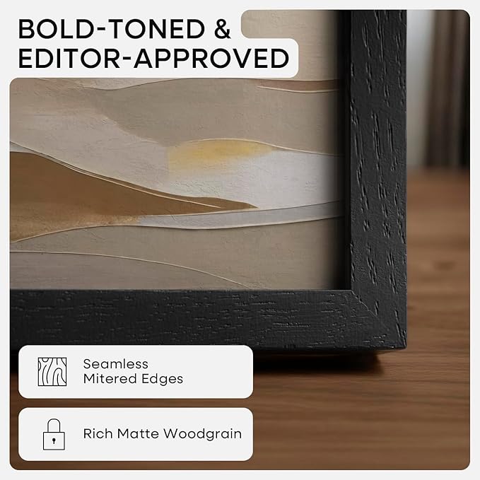 Homeforia 8x6 Black Wood Frame, High End Oak 6x8 Black Wooden Picture Frames with Mat 5x7 Art, 6 x 8 Frame Matted to 5 by 7 inch Photo, 6x8 Wall or Tabletop Frames, Tempered Glass, Wall Kit, Set of 1
