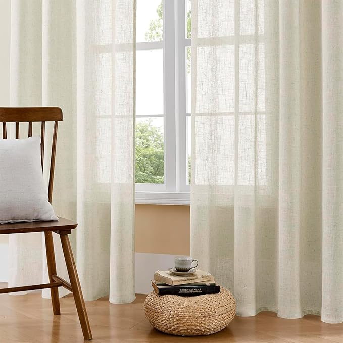 Joydeco Linen Curtains 108 Inch Length 2 Panel Sets,Light Filtering Curtains for Bedroom 100 Inch Wide Living Room Drapes with Back Tabs & Rod Pockets (W100 x L108 Inch, Beige)