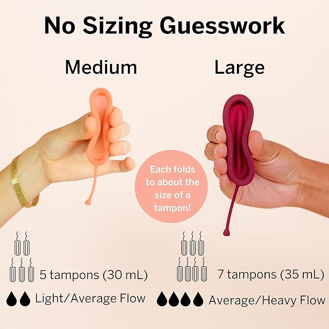 2 Menstrual Discs and Applicator Bundle - No Metals or Toxins - 100% Medical-Grade Silicone-Most Soft Reusable Period Disc - Inserts and Removes Like a Tampon - Capacity of 5 and 7 Tampons