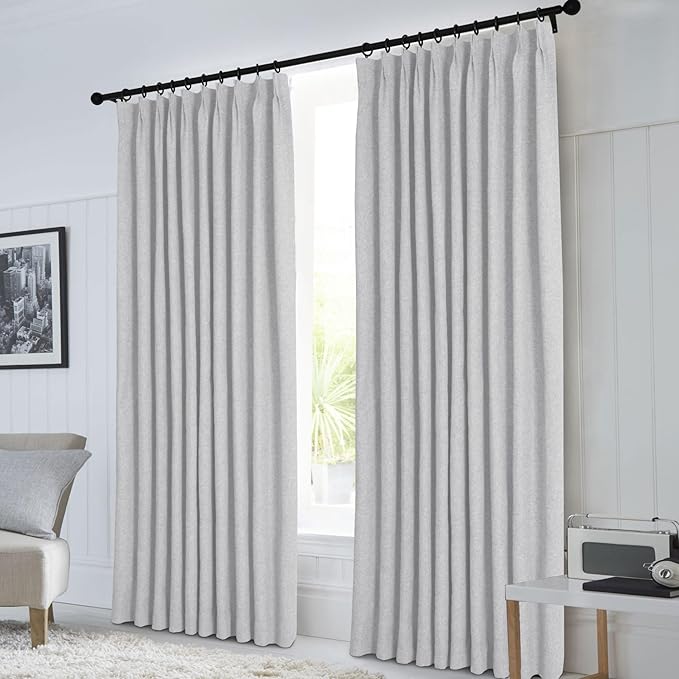 Macochico Pinch Pleated Blackout Curtains 102 Inches Long 100% Light Blocking Silver Grey Linen Drapes for Bedroom Living Room Farmhouse Shabby Chic Burlap Curtains with Tieback 72”Wx102”L 1 Panel