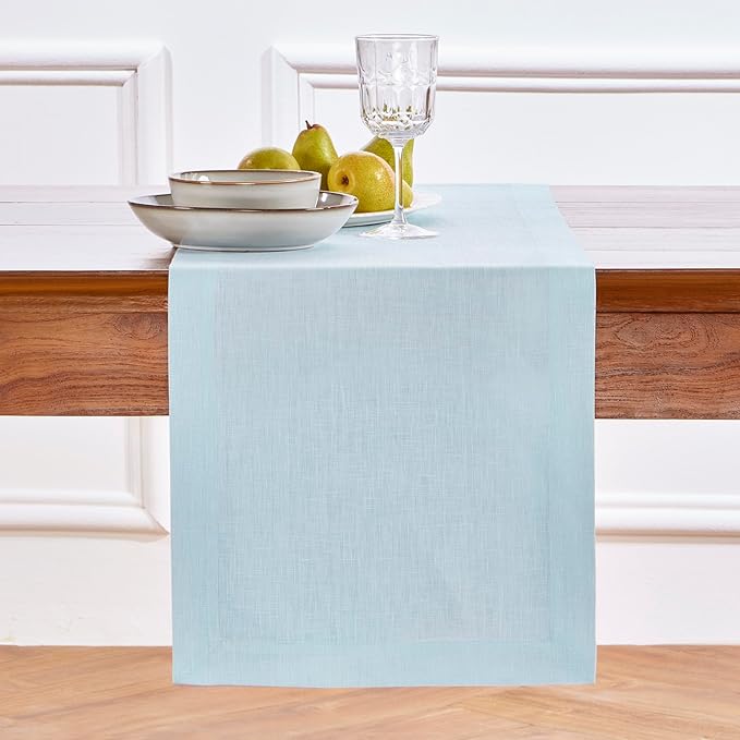 Solino Home Linen Ice Water Table Runner 36 Inches - 100% Pure Linen Farmhouse Short Table Runner 14 x 36 Inch Ideal for Dresser and Coffee Tables - Fete