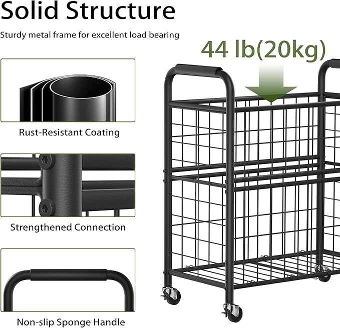 Laundry Hamper 2 Section, 110L Rolling Laundry Sorter Basket with Wheels, 2 Compartment Clothes Organizer Cart, Pull-Out Removable Bags for Laundry Room, Bathroom, Bedroom, Black
