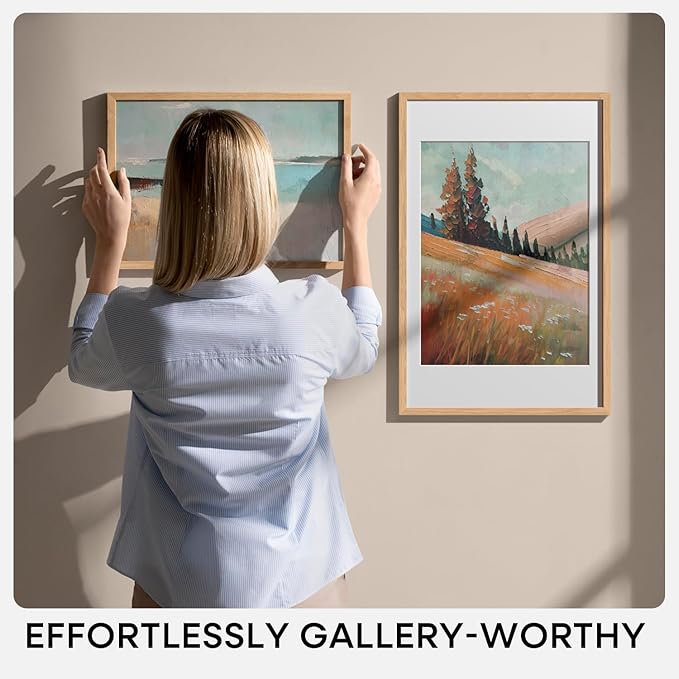 Homeforia 24x30 Picture Frame Wood, High End Natural Oak 24 x 30 Frame with Mat 18 by 24, 24x30 Light Wooden Poster Frames Matted to 18x24 Photo, 30by24 Large Frame, Tempered Glass, Wall Kit, Set of 1