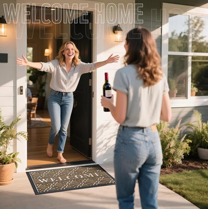 Yimobra Fall Welcome Mat Outdoor Indoor 29.5x17, All-Weather Waterproof Outdoor Mats for Front Door, Non-Slip Low Profile Porch Patio Doormat, Coffee