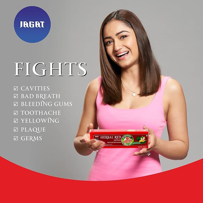 Jagat Devsutra Ayurvedic Herbal Red Toothpaste for Teeth Whitening & Cold Breath - 100% Natural Formula, No Fluoride & Artificial Colours - Pack of 2 (4.4 OZ Tubes) Try Once