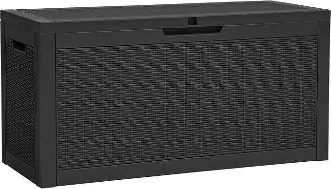 YITAHOME 60 Gallon Resin Deck Box, Weather Resistant Outdoor Rattan Storage Box, Lockable Indoor Outdoor Storage for Supplies and Essentials, Black