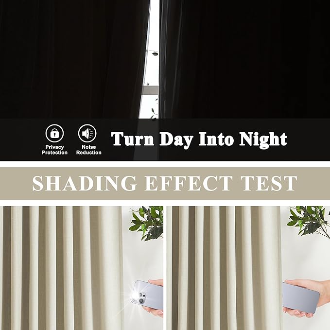 Vision Home Sand Pinch Pleated Full Blackout Curtains Linen Blended Room Darkening Window Curtains 72 inch for Living Room Bedroom Thermal Insulated Pinch Pleat Drapes with Hooks 1 Panel 60" Wx72 L