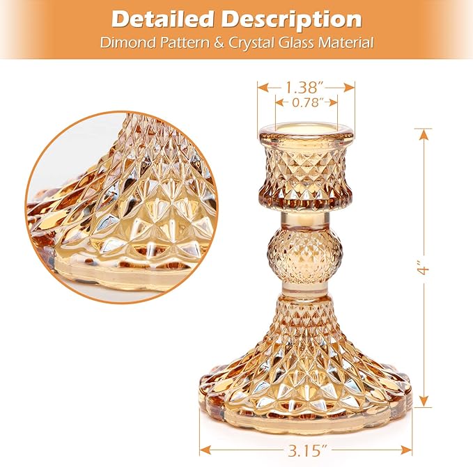 Candlestick Holders Set, 12Pcs 4" H Taper Candle Holders Bulk, Glass Candle Holders for Wedding, Festival, Party & Windowsill Decor, Gold