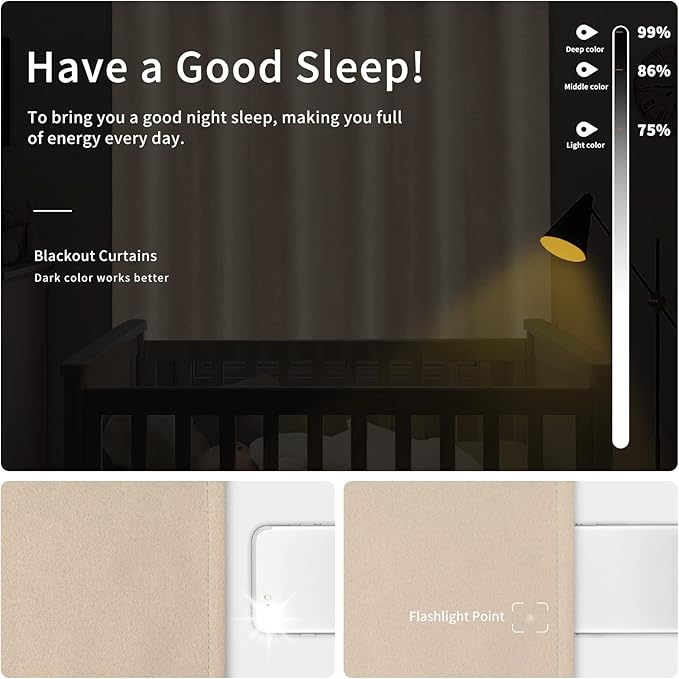 Easy-Going Blackout Door Curtains for Bedroom, Solid Thermal Insulated Grommet and Noise Reduction Window Drapes, Room Darkening Curtains for Living Room, 1 Panel (100x84 in, Beige)