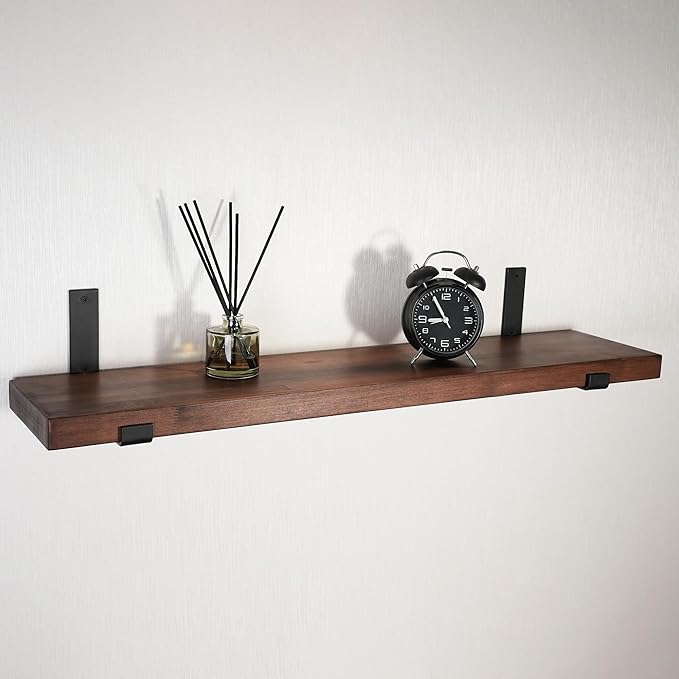 CONSDAN Floating Shelves for Wall Mounted Book Shelf Hanging Shelves Floating Bookshelf for Bedroom, Bathroom, Living Room, Kitchen USA Grown Solid Hardwood, Dark Maple 24x7.5x1.5 in (Set of 3)