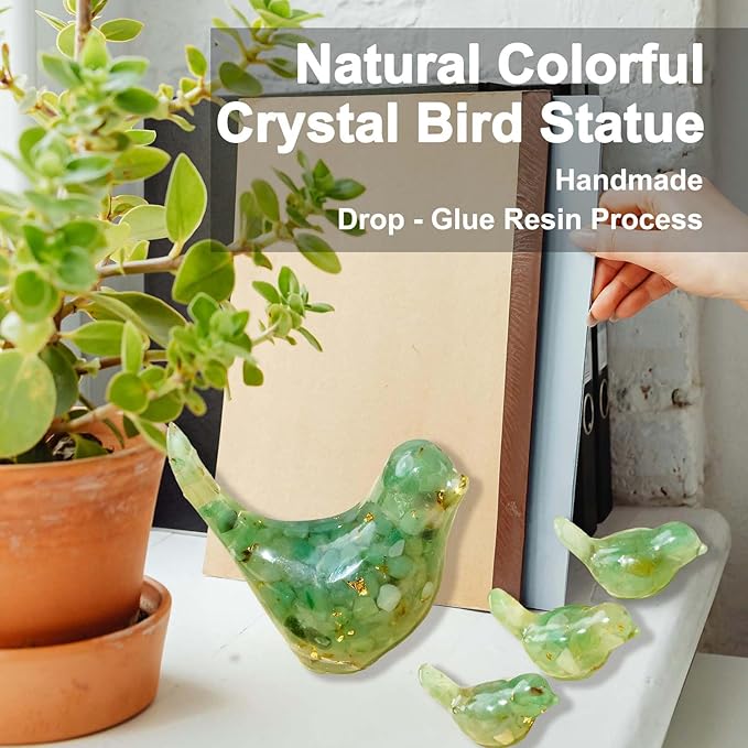Crystal Bird Figurines, Resin Animal Statues, Miniature Decorative Gravel Birds, Home Decor (4PCS-GreenAventurine)