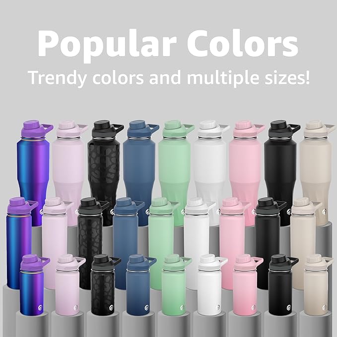 Chill Oasis Water Bottle | Compatible With Popular Flavor Cartridges | BPA Free, Leak Proof, Double-Walled Vacuum Insulated Stainless Steel, and Dishwasher Safe | Cold for 24 Hours (Leopard, 22oz)