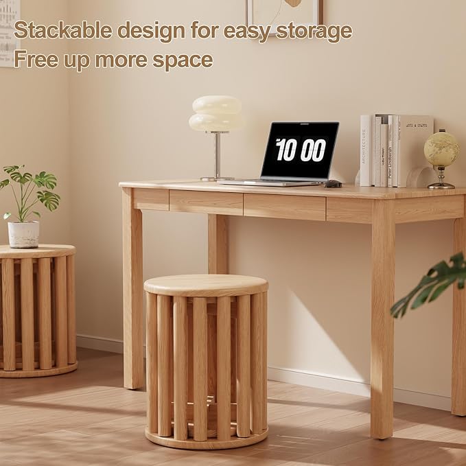 Stackable Stools Set of 4,4-in-1 Wood Stool,Round Wooden Stools with Anti-Slip Foot Pads for Kitchen,Bedroom,Living Room,Bar,No Assembly Required Durable and Space-Saving Design,18 inch (Natural)