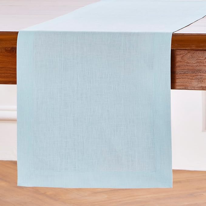 Solino Home Linen Table Runner 108 Inches Long - 100% Pure Linen Ice Water Dining Table Runner 14 x 108 Inch - Fete