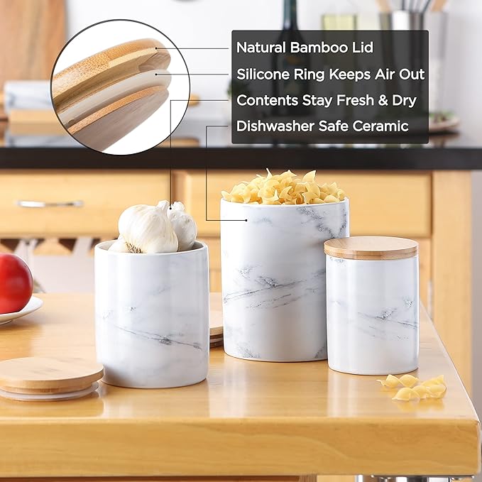 DII Kitchen Accessories Collection, Textured Matte Ceramic Canister Set, Avocado, Vine, 3 Piece