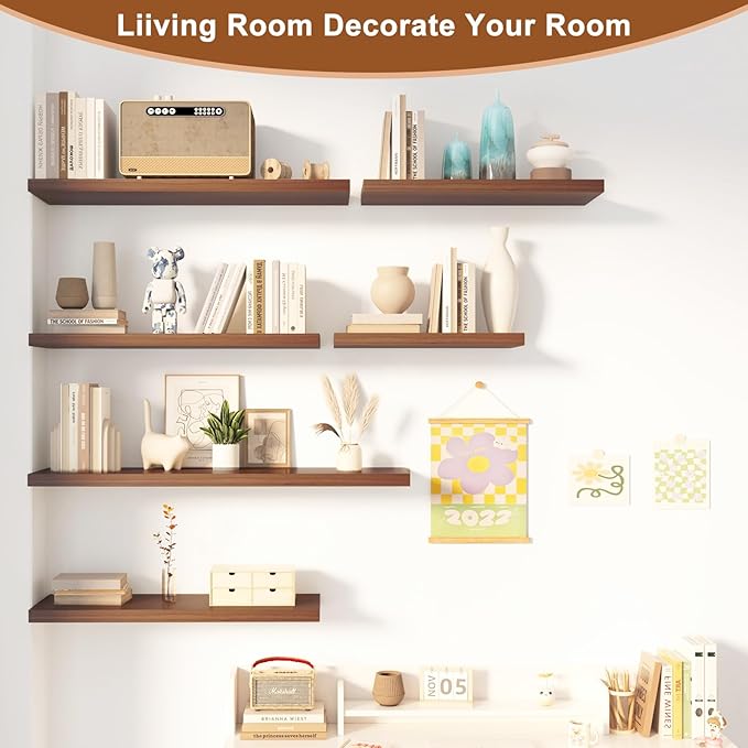 12 Inch Deep Floating Shelves for Wall 1 Pack Floating Shelves Large Storage Space Wall Mount Shelf for Living Room Kitchen Bathroom 36" W x 12" D x 1.2" H Rustic Brown