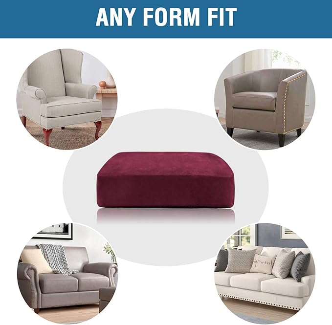 H.VERSAILTEX Velvet Stretch Couch Cushion Cover Plush Cushion Slipcover for Chair Cushion Furniture Protector Seat Cushion Sofa Cover (1 Piece Armchair Cushion Covers, Burgundy)