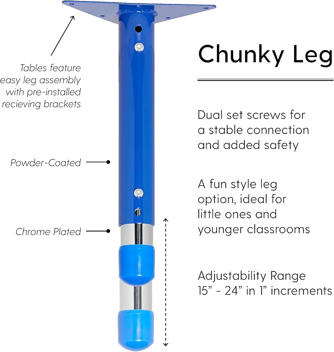 FDP Rectangle Activity School and Kids Classroom Table (24 x 48 inch), Toddler Legs, Adjustable Height 15-24 inches - Maple Top and Blue Edge