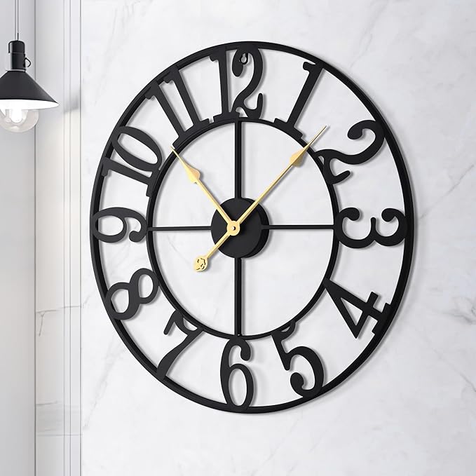LEIKE 31 Inch Extra Large Wall Clock, Retro Decorative Oversized Silent Little Ticking Battery Operated,Black Metal Arabic Numerals Wall Clocks for Living Room,Office,Entrance Farmhouse Decor