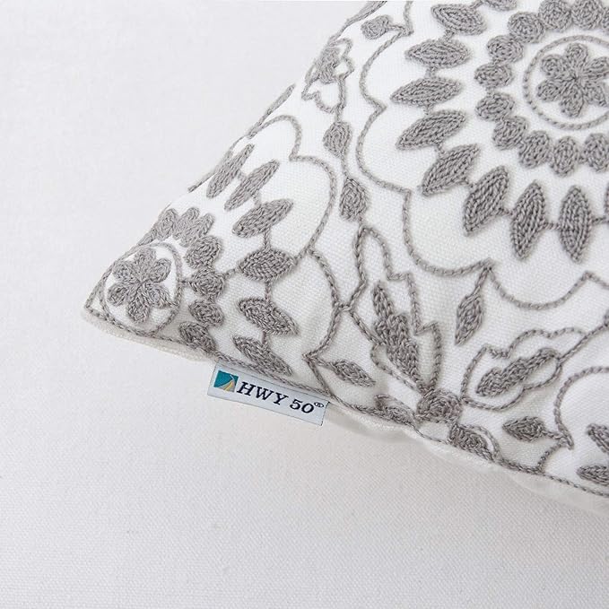 HWY 50 Gray Grey Decorative Throw Pillow Covers 18x18 Inch, Pack of 2 Embroidered Cotton Farmhouse Cushion Cover Pillow Case for Sofa Couch Living Room Bed Bedroon, Little Sunflower Design