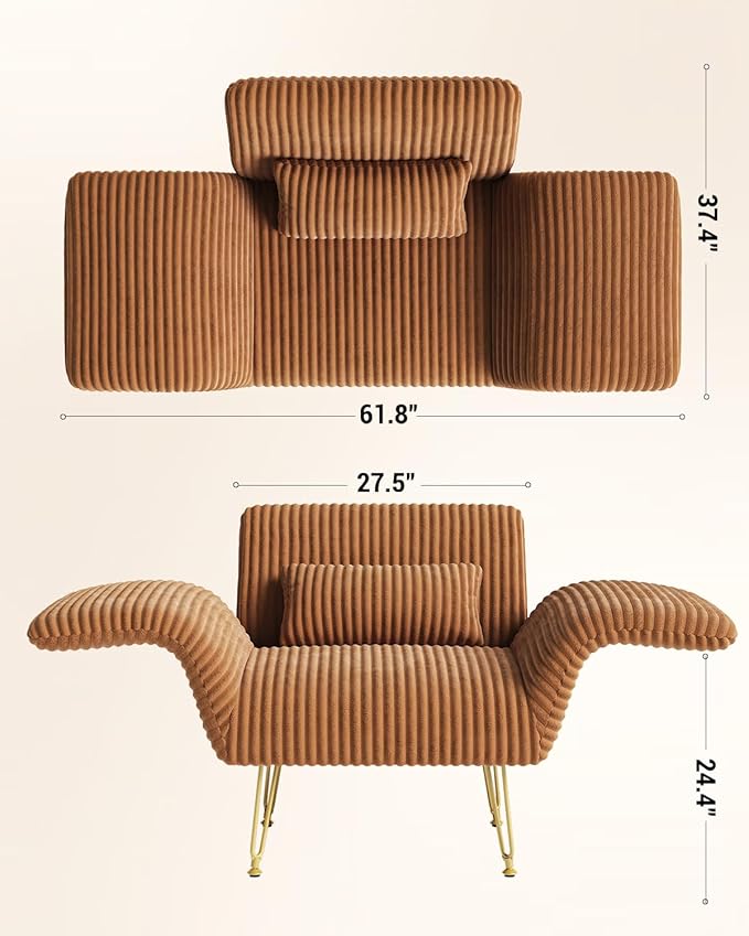 Txtin's Comfy Accent Chair Reading Chair for Bedroom Cozy Wing Arm Living Room Single Sofa Chair with Angle Adjustable Arms Brown Corduroy Easy Assembly