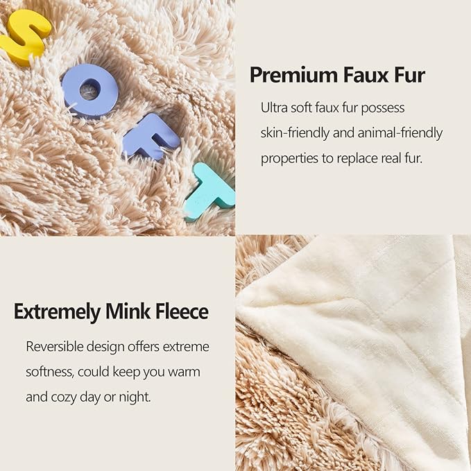 GONAAP Fuzzy Faux Fur Throw Blanket Twin Size Tie-dye Beige Super Soft Cozy Plush Fuzzy Shaggy Blanket for Couch Sofa Bed (Tie-dye Beige, Twin(60"x80"))
