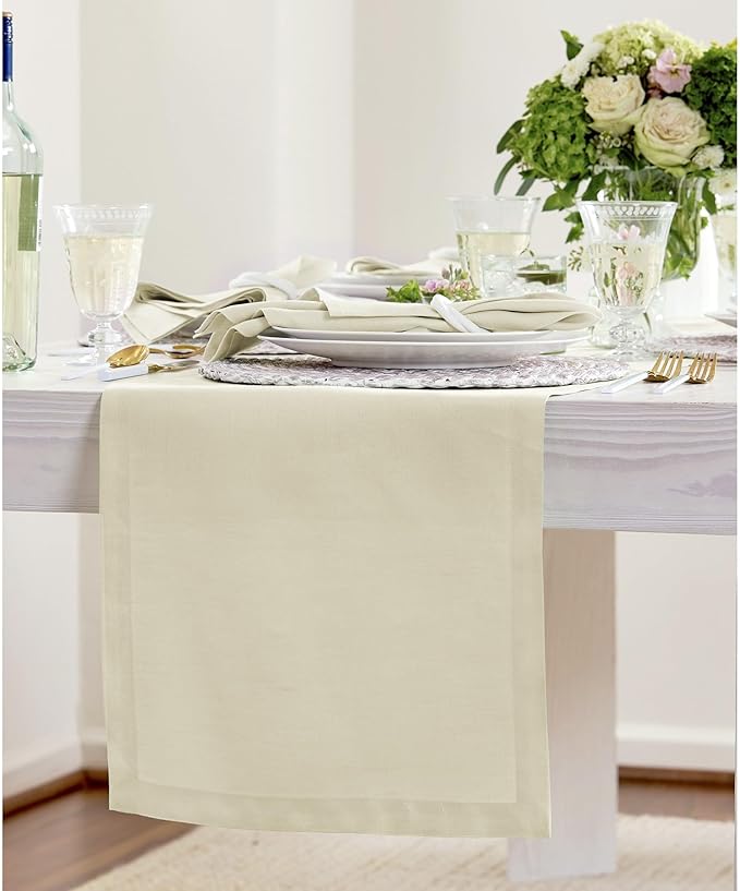 Solino Home Linen Table Runner 120 Inches Long - 100% Pure Linen Birch Table Runner 14 x 120 Inch for Fall, Autumn, Thanksgiving - Fete