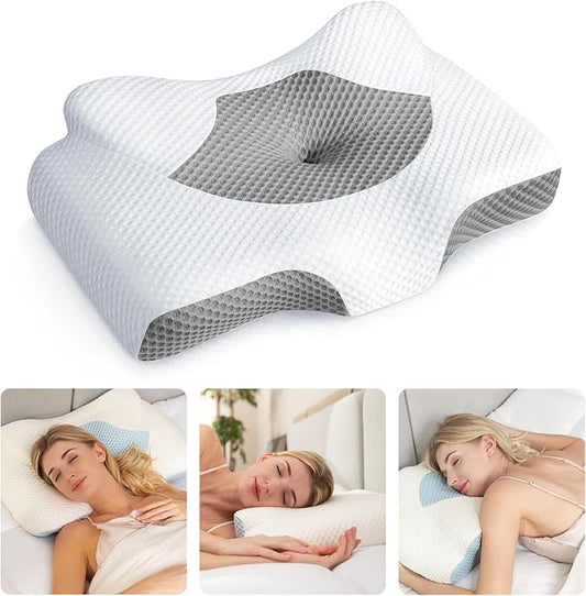 Osteo Cervical Pillow for Neck Pain Relief, Hollow Design Odorless Memory Foam Pillows with Cooling Case, Adjustable Orthopedic Bed Sleeping, Contour Support Side Back Stomach Sleepers