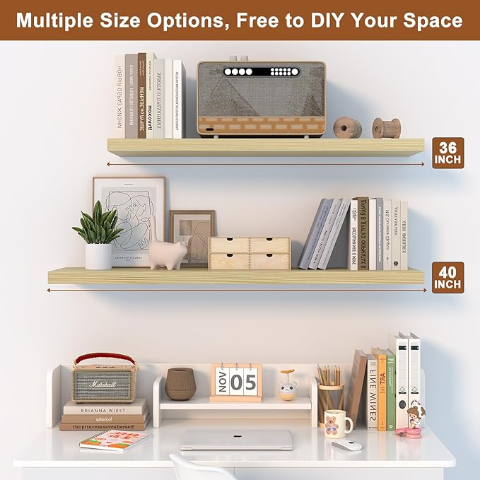 48 Inch Floating Shelf 3 Pack Large Floating Shelves for Wall No Drilling Accessories Included Deep Wall Shelves for Living Room Kitchen Farmhouse 48" W x 12" D x 1.2" Oak
