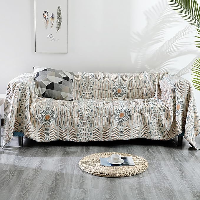 Boho Muslin Blanket for Adults 4-Layer Gauze Twin Size Soft Cozy 100% Cotton Summer Cooling Blanket Striped Decor for Sofa Bed Coverlet Both Sides (A Boho Stripe, Twin 60 x 80 in)