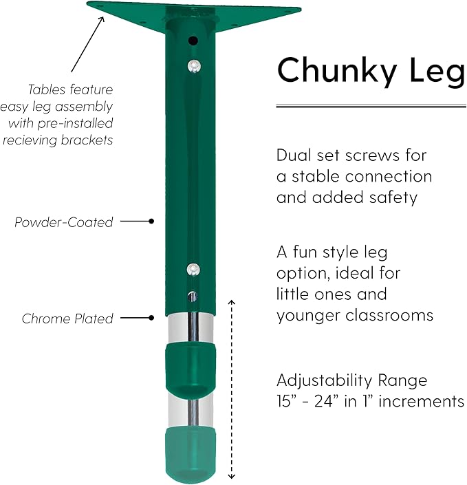 FDP Rectangle Activity School and Kids Classroom Table (24 x 48 inch), Toddler Legs, Adjustable Height 15-24 inches - Maple Top and Green Edge